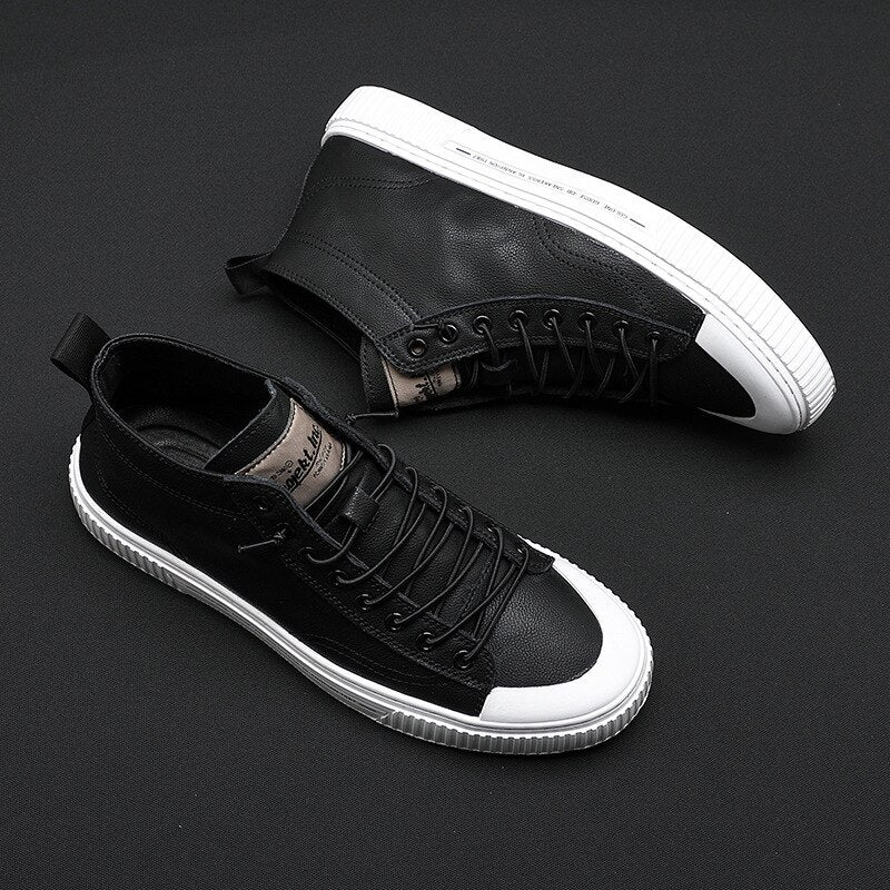 Large Size 38-48 High-Top Men's Split Leather Boots  Autumn New Breathable Sneakers Korean Fashion Men Casual Boots M1973