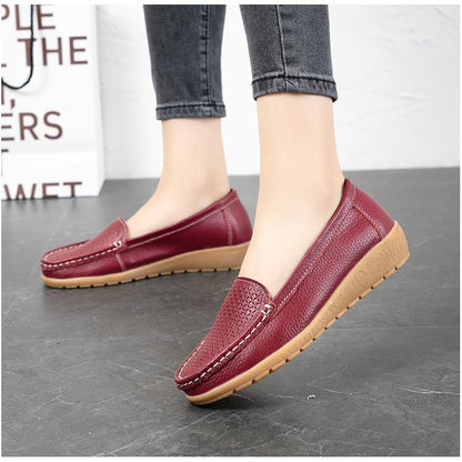 New Moccasins Women Slip On Loafers Female Wedges Flats Ladies Genuine Leather Casual Shoes Comfortable Work Shoes Size 35-44