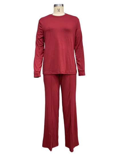 Stylish Women's Long Sleeve T-Shirt and Straight Pants Set in Spandex for Autumn commuting AST183982