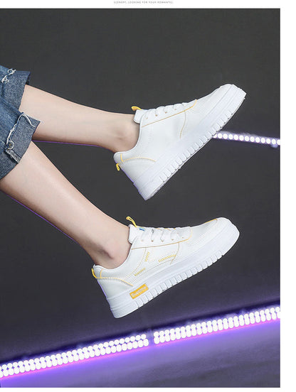 Platform Shoes Women Fashion Design Leather Flat Casual Shoes Real Leather Lace Up White Sneakers Ladies Flats Spring Size 35-40