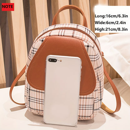 Fashionable Plaid Backpack for Women - Stylish SmallAdjustable Straps, Secure Zipper Compartment, Multipurpose Shoulder Bag for Phone, Camera, Lipstick & Keys