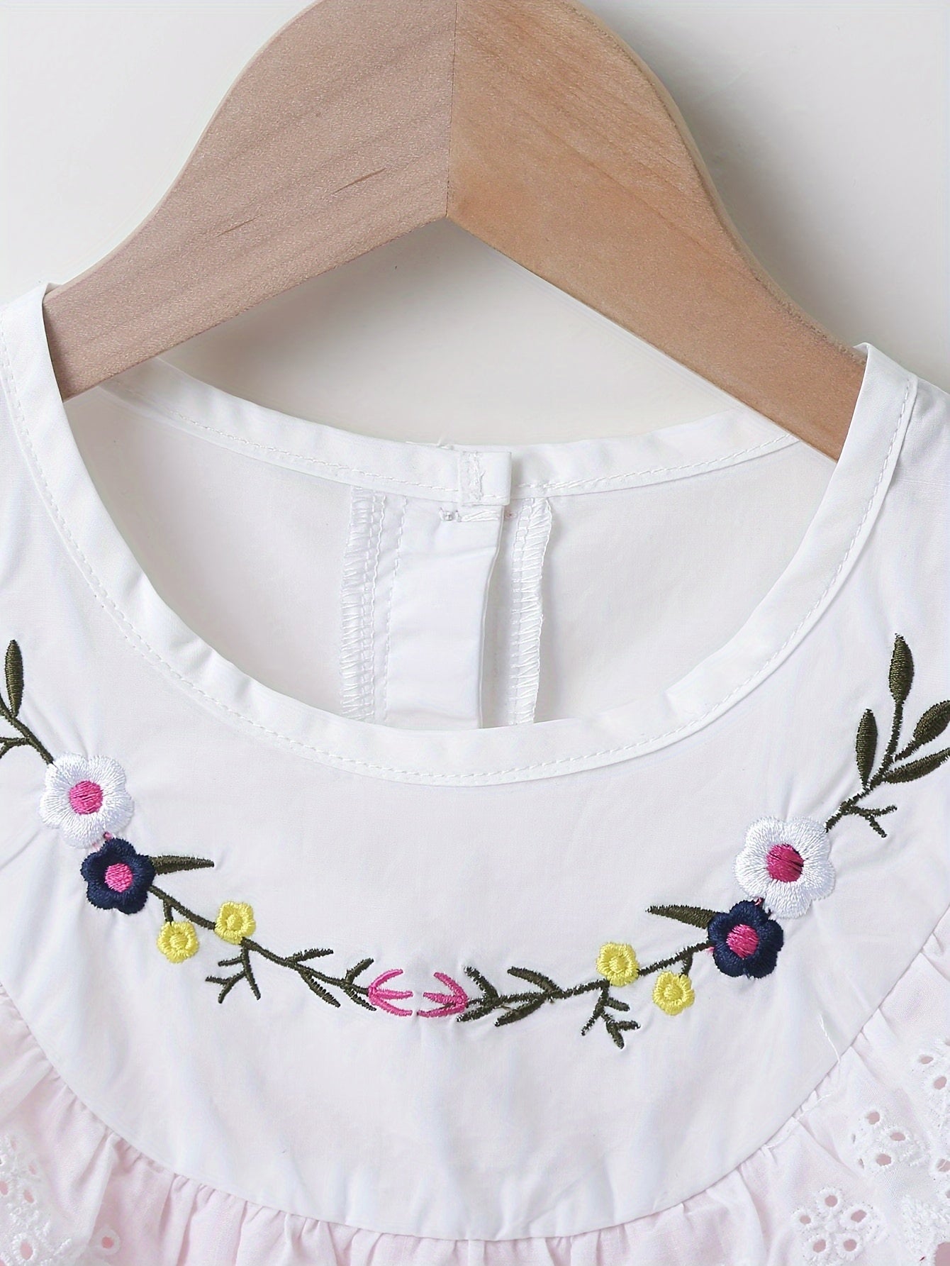 Adorable Girls Lace Dress with Delicate Collar - Charming Floral Embroidery, Soft Cotton, Comfort Fit, Sleeveless Design - Perfect for Little Fashionistas