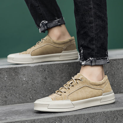 New Suede Leather Lace-up Men Casual Shoes Hand-stitched Men's Shoes Skateboard Tenis Footwear Man Sneakers Fashion Canvas Shoes