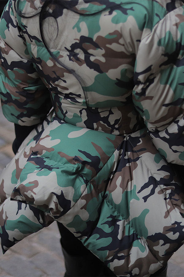 xiangtuibao Camouflage Stylish Belted Irregular Cotton-padded Coat