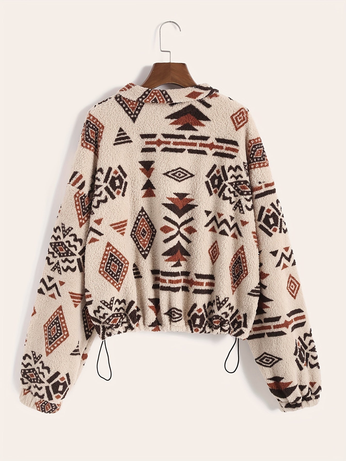 Trendy Ethnic Print Zip-Up Hoodie - Stylish Long Sleeve Drop Shoulder Outwear for Chic Winter & Fall Looks - Womens Comfortable Casual Clothing