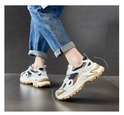 Genuine Leather Platform Sneakers Women's Running Shoes Woman Tennis Female Mesh Sports Shoes for Women  Autumn Trainers New