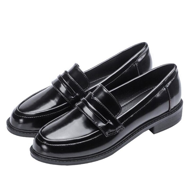 xiangtuibao  Plus size 34-41 Autumn Leather Shoes Women Slip On Black Flat Shoes Wild College Style Loafers Women