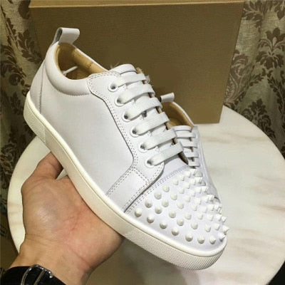 xiangtuibao  Genuine Leather Flat Women Sneakers Rivet Colorful Fashion Flat Casual Shoes Men Sneakers Lace-up Spikes Real Leather Classics