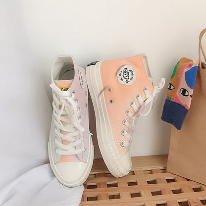 Fashion Color Change Rainbow Platform Womens Canvas Shoes Cute Vulcanized Shoes Women Casual High top Canvas Sneakers Women