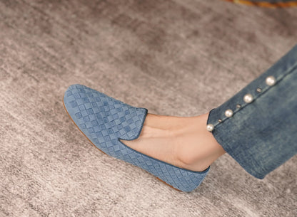 xiangtuibao New Fashion Women Spring Summer Suede Loafers Comfortable Shoes Woman Leather Slip On Casual Flats Ladies Low Heels Blue