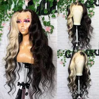 Ash Blonde Highlights 13x4 Lace Front Human Hair Wig for Women Black Roots Ombre Body Wave Synthetic Wig Pre Plucked