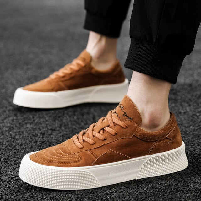 Retro Green Men's Harajuku Shoes Suede Casual Flat Men Platform Sneakers Non-slip Comfort Men's Chunky Shoes zapatilla de hombre