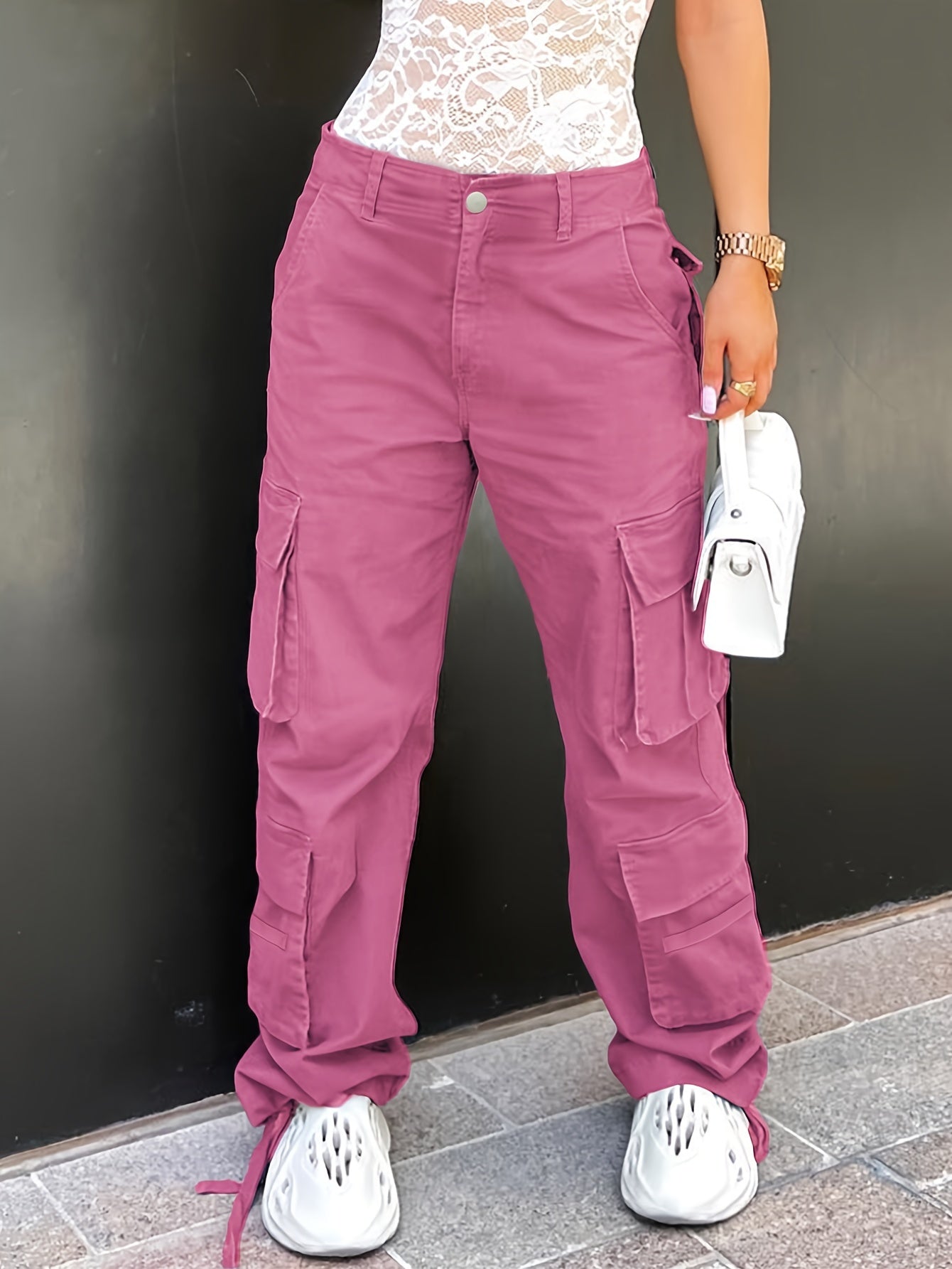 Multi-Pocket Cargo Pants for Women - Stylish Solid Color Activewear for Running, Hiking, and Casual Outdoor Adventures