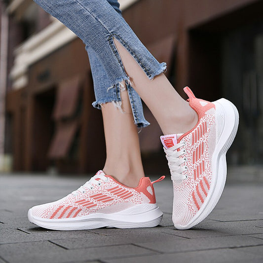 Women's Knitted Sneakers Low Heels Women Vulcanized Shoes Lace Up Mesh Breathable Spring Autumn Female Running Shoe Casual