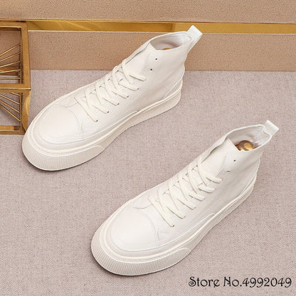 White Designer High Tops New For Men Heighten Thick Bottom Lace Up Shoes Causal Flats Moccasins Male Punk Rock Walking Sneakers