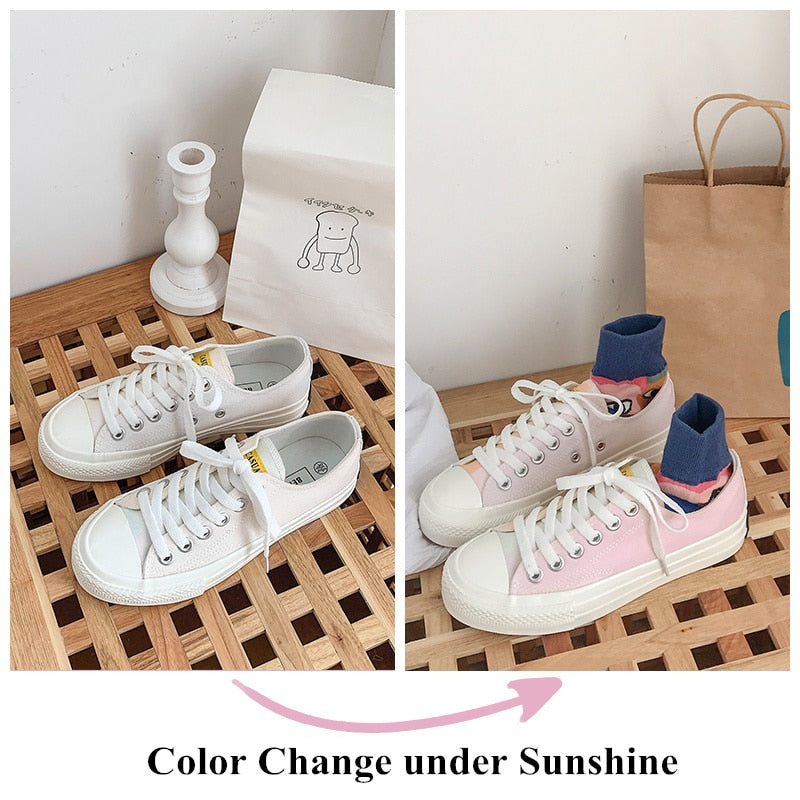 Fashion Color Change Rainbow Platform Womens Canvas Shoes Cute Vulcanized Shoes Women Casual High top Canvas Sneakers Women