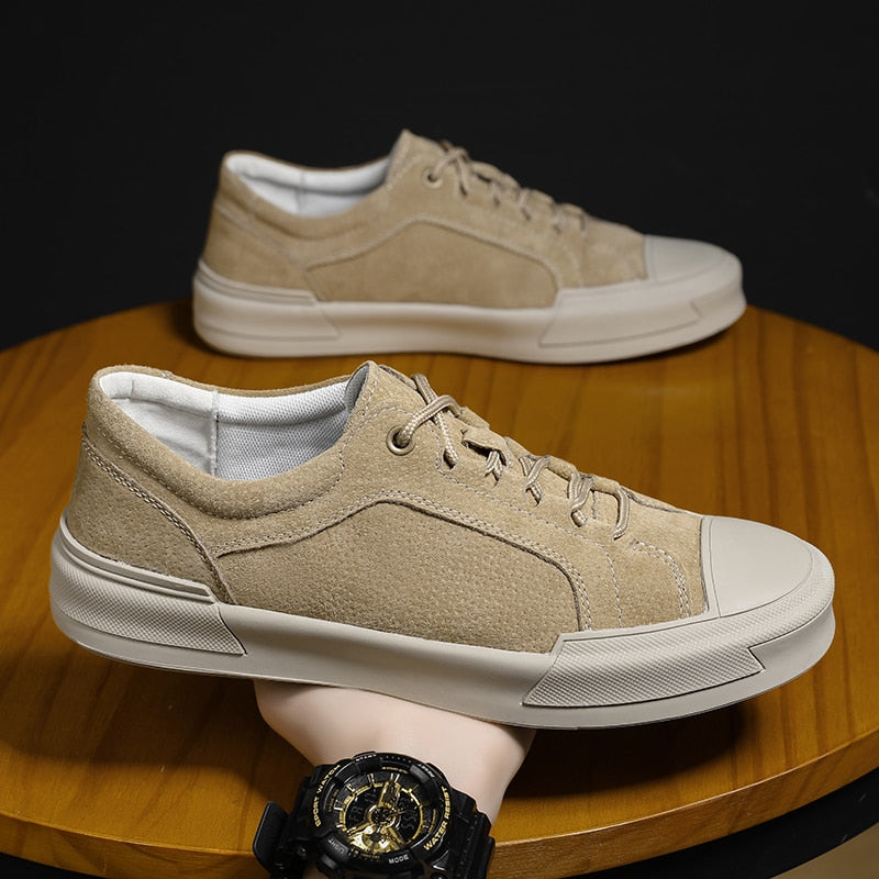 New Suede Leather Lace-up Men Casual Shoes Hand-stitched Men's Shoes Skateboard Tenis Footwear Man Sneakers Fashion Canvas Shoes