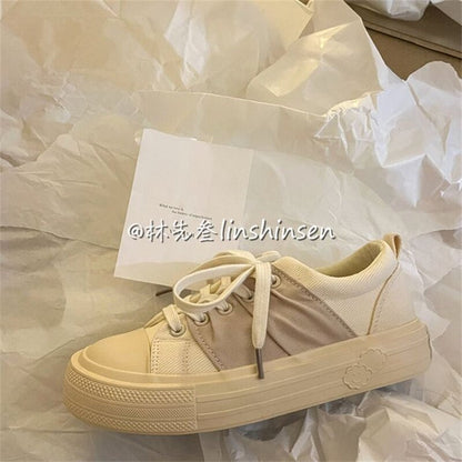 xiangtuibao Canvas Sneakers Woman Vulcanized Shoes Platform Sneakers Women Lace Up Pink Flats Sneakers Ladies Spring Autumn Sports Shoes INS