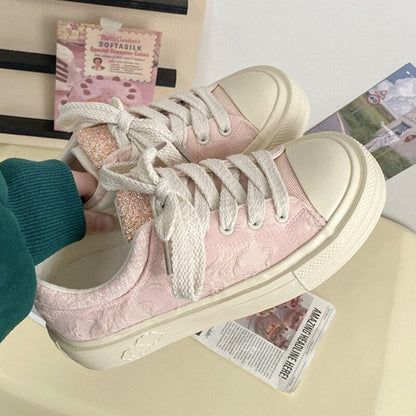 xiangtuibao NEW Pink Canvas Sneakers Woman Vulcanized Shoes Platform Sneakers Women Lace Up Flats Sneakers Ladies Spring Autumn Sports Shoes