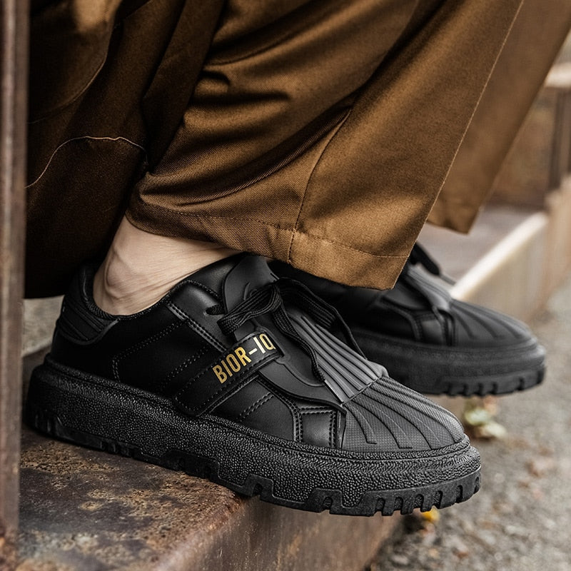 Stylish Black Men Trendy Sneakers Casual Shell Toe Designer Shoes Men Platform Microfiber Streetwear Autumn Mens Casual Shoes