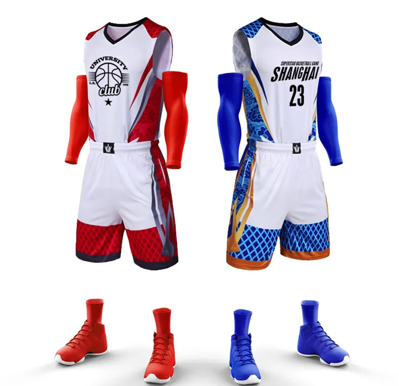 New DIY Kids Men Team Basketball Jersey Set Blank Women Sport Tracksuit Breathable Pocket Basketball Jerseys Uniforms Customized