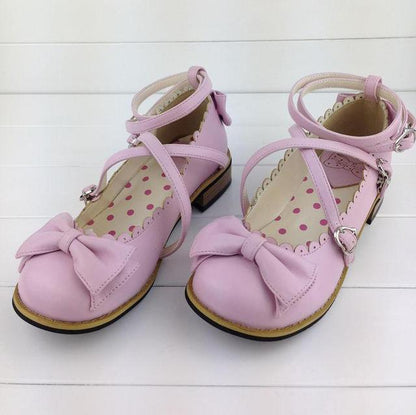 xiangtuibao  Lolita Shoes Women Flats Low Round with Cross Straps Bow Cute Girls Princess Tea Party Shoes Students Lovely Shoes