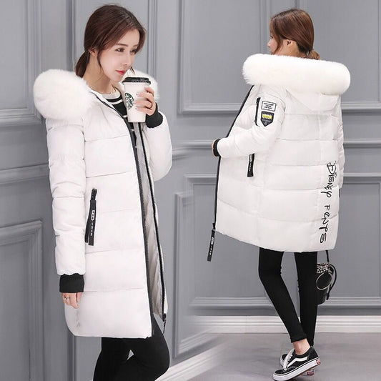 2025 cotton-padded clothes women's medium and long slim and thin cotton-padded clothes jacket large size large fur collar thickened large size cotton-padded jacket tide wholesale