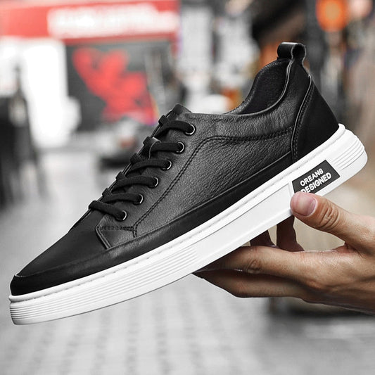 xiangtuibao Autumn New Men Shoes Comfortable Genuine Leather Casual Shoes Black White Sneakers Men Fashion Concise Skateboarding Shoes