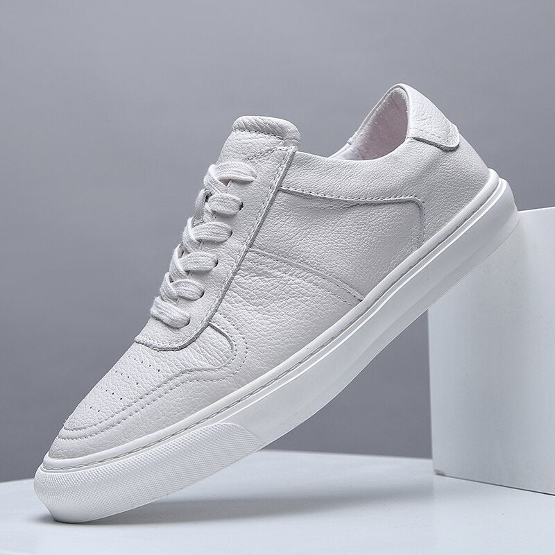 Simple White Men Casual Shoes Luxury Brand Fashion Black White Sneakers Men 100% COw Leather Breathable Soft Walking Footwear