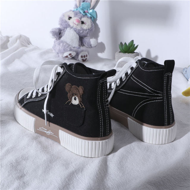 Women's Sneakers Kawaii Shoes Sports Vulcanized High Top Flats Casual Fashion Bear Spring Cute Harajuku Running