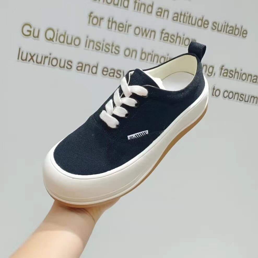 Women's Platform Sneakers Korean Style Trendy Luxury Brand Lace-up Flat Shoes Women Skateboard Canvas Shoes for Girl Autumn