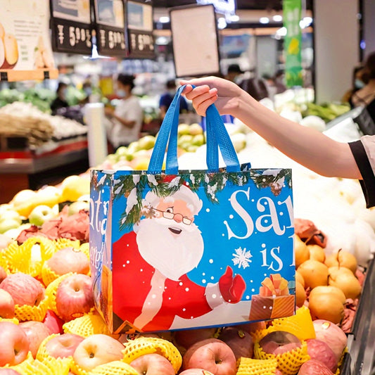 1/4 pcs Festive Christmas Gift Bags: Large Reusable Double-Handle Shopping Bags for Holiday Party Favors, Perfect for Grocery & Gift Giving