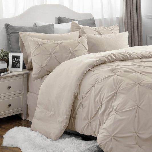 5-Piece/7-Piece Pinch Pleat Comforter Bedding Set - Luxurious Soft Bed Set with Comforter, Sheets, Pillowcases, Shams, and Stylish Pinch Pleat Design for a Cozy Sleeping Experience