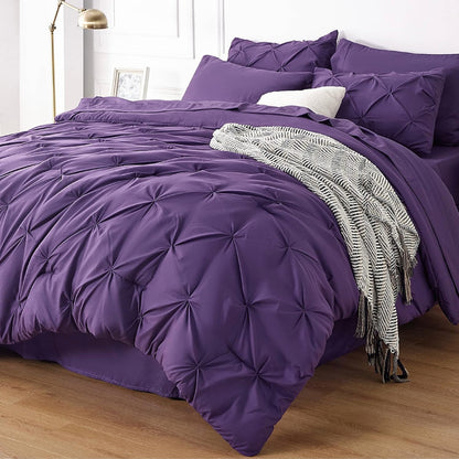 5-Piece/7-Piece Pinch Pleat Comforter Bedding Set - Luxurious Soft Bed Set with Comforter, Sheets, Pillowcases, Shams, and Stylish Pinch Pleat Design for a Cozy Sleeping Experience