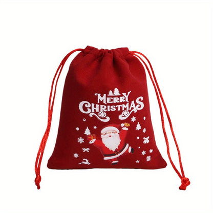 Festive Christmas Gift Bag Set - Corduroy Drawstring Pouches For Women, Perfect For Candy & Presents