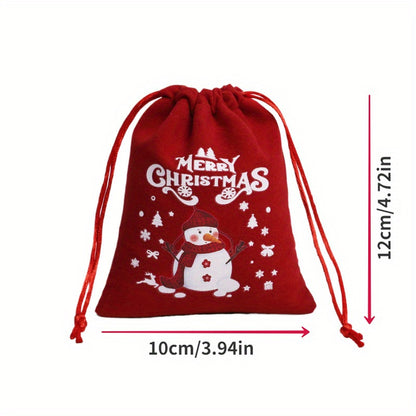 Festive Christmas Gift Bag Set - Corduroy Drawstring Pouches For Women, Perfect For Candy & Presents