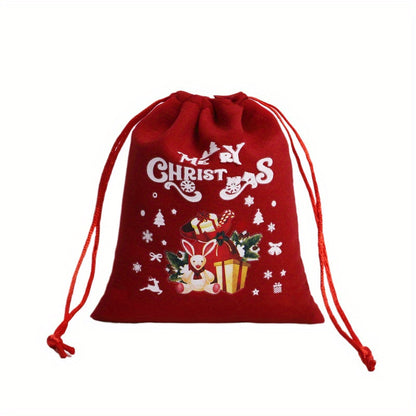 Festive Christmas Gift Bag Set - Corduroy Drawstring Pouches For Women, Perfect For Candy & Presents