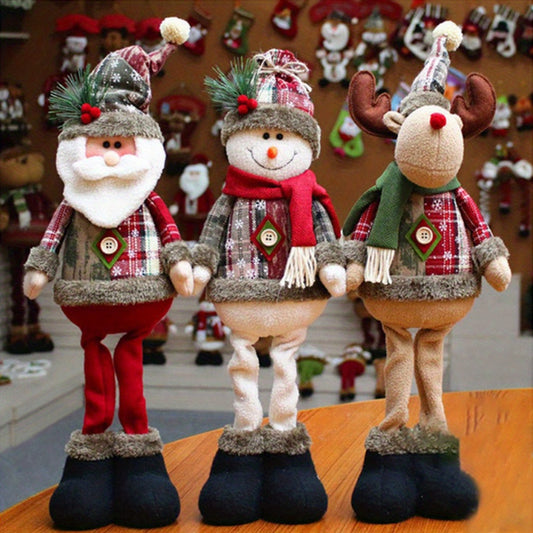 3PCS Adorable Christmas Plush Figurine Set - Collectible Figurines with Adjustable Legs, Cute Holiday Decor for Home & Party, Snowman Decorations, Festive Season Ornament, and Whimsical Winter Wonderland Accessories