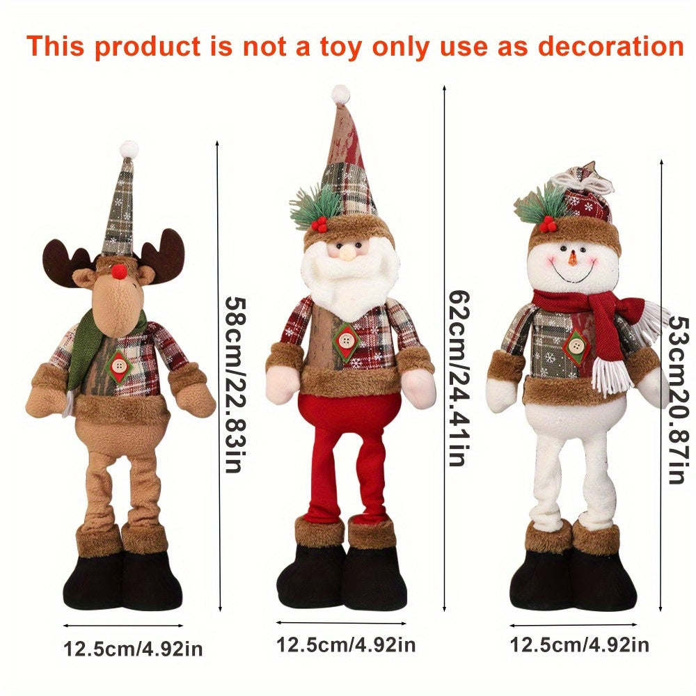 3PCS Adorable Christmas Plush Figurine Set - Collectible Figurines with Adjustable Legs, Cute Holiday Decor for Home & Party, Snowman Decorations, Festive Season Ornament, and Whimsical Winter Wonderland Accessories