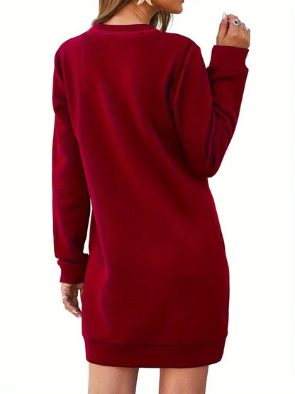 Snug Appeal, Women's Plus Size Casual Sweatshirt Dress - Santa Claus & HO HO HO Print, Long Sleeve, Round Neck, Machine Washable - Perfect for Fall/Winter