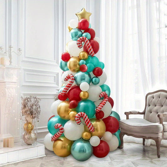 109pcs Christmas Balloon Garland Kit with Candy Cane & Star, Red Green Golden Mixed Color, Aluminum Film & Latex Balloons for Xmas, New Year, Birthday, Prom - Party Decorations for Indoor & Outdoor Use, Suitable for Teens & Adults 14+