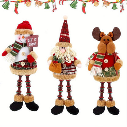 3PCS Adorable Christmas Plush Figurine Set - Collectible Figurines with Adjustable Legs, Cute Holiday Decor for Home & Party, Snowman Decorations, Festive Season Ornament, and Whimsical Winter Wonderland Accessories