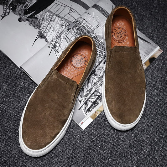 Hot Sale Casual Sneakers Man Khaki Black Youth Fashion Shoes Natural Leather Walking Shoes Mens Hard-Wearing Slip On Shoes