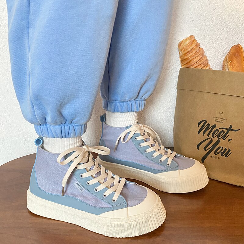 High Top Blue Canvas Shoes Women Sneakers  New Casual Trainers Basket Femme Spring Summer Black White Platform Sneakers