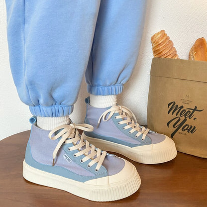 High Top Blue Canvas Shoes Women Sneakers  New Casual Trainers Basket Femme Spring Summer Black White Platform Sneakers