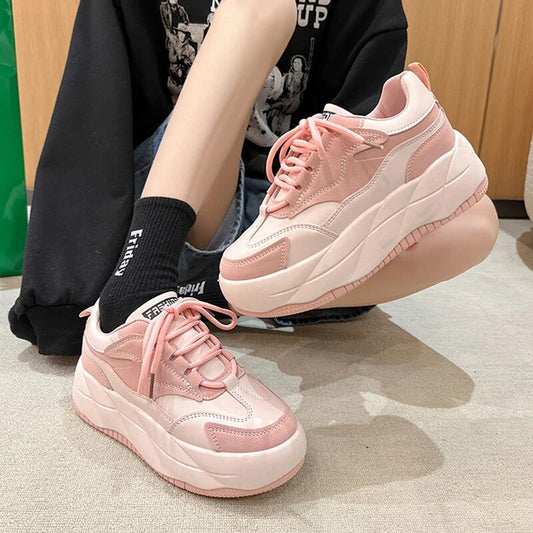 xiangtuibao -  Mix Color Chunky Platform Sneakers Women Spring Pu Leather Casual Sport Shoes Woman Non Slip Thick Soled Vulcanized Shoes