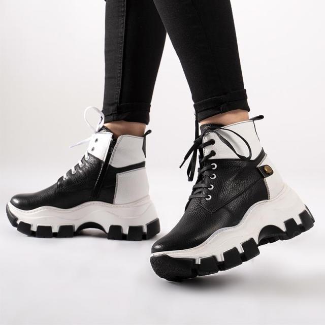 Callizio Women Genuine Leather  Sport Ankle High Heel Laced Platform Comfortable Fashion White Boots Sneakers Winter Female Autumn Summer Spring Comfy Sexy Casual Black Goth Punk Luxury Shoes for Woman  Size 35