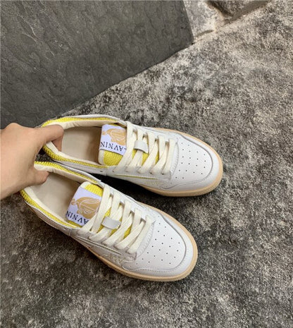 xiangtuibao  Meotina Sneakers Genuine Leather Shoes Woman Flat Lace up Shoes Round Toe Ladies Footwear  Autumn Flats Casual Shoes Yellow