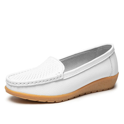 New Moccasins Women Slip On Loafers Female Wedges Flats Ladies Genuine Leather Casual Shoes Comfortable Work Shoes Size 35-44