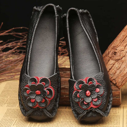 xiangtuibao   New Arrival Designer Vintage Mother Summer Loafers Womens Genuine Leather Flats Flower White Leather Shoes Woman Flats